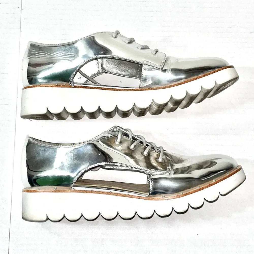 Aldo Rerranna Metallic Cutout Platform Oxford Shoes Silver Size 6.5 Renaissance‎